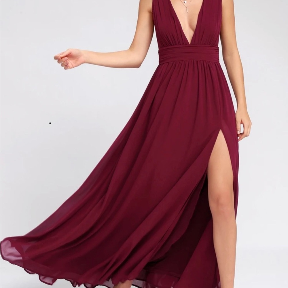 Lulu’s Heavenly Hues Burgundy Maxi Dress. Hemmed - Picture 1 of 3